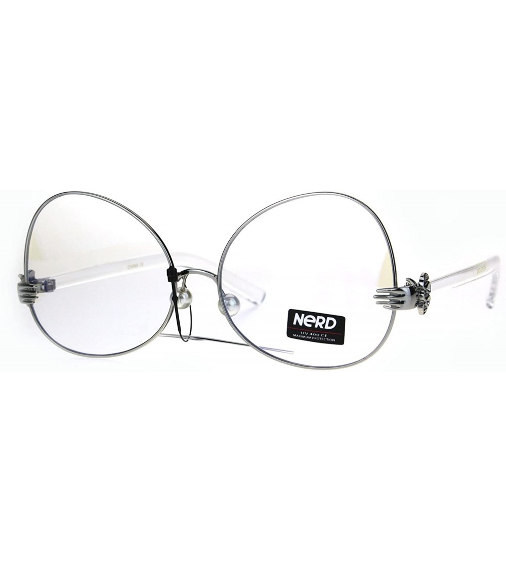 Butterfly Nerd Clear Lens Metal Rim Butterfly Swan Drop Temple Eye Glasses - Silver - CN186UT8G54 $23.36