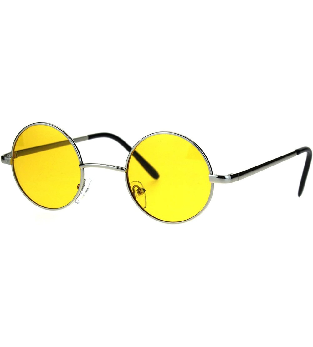 Round Hippie Groovy Color Lens Metal Rim Circle Lens Sunglasses - Yellow - C6186GKDRCN $18.99