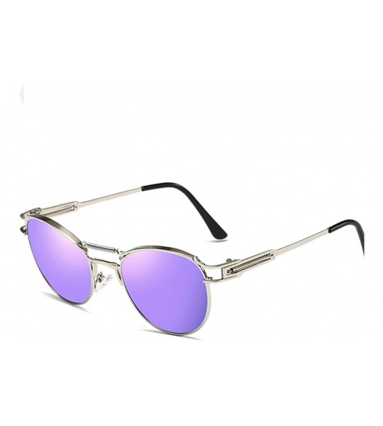 Round Classic style Spring Legs Sunglasses for Men and Women Metal PC UV400 Sunglasses - Silver Purple - C718SARDTTC $41.40