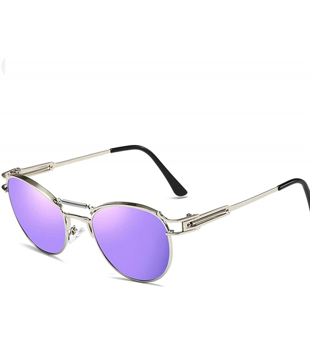 Round Classic style Spring Legs Sunglasses for Men and Women Metal PC UV400 Sunglasses - Silver Purple - C718SARDTTC $41.40