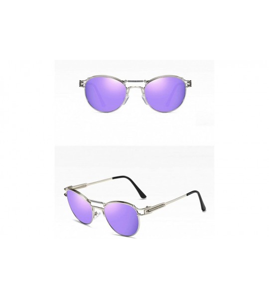 Round Classic style Spring Legs Sunglasses for Men and Women Metal PC UV400 Sunglasses - Silver Purple - C718SARDTTC $41.40