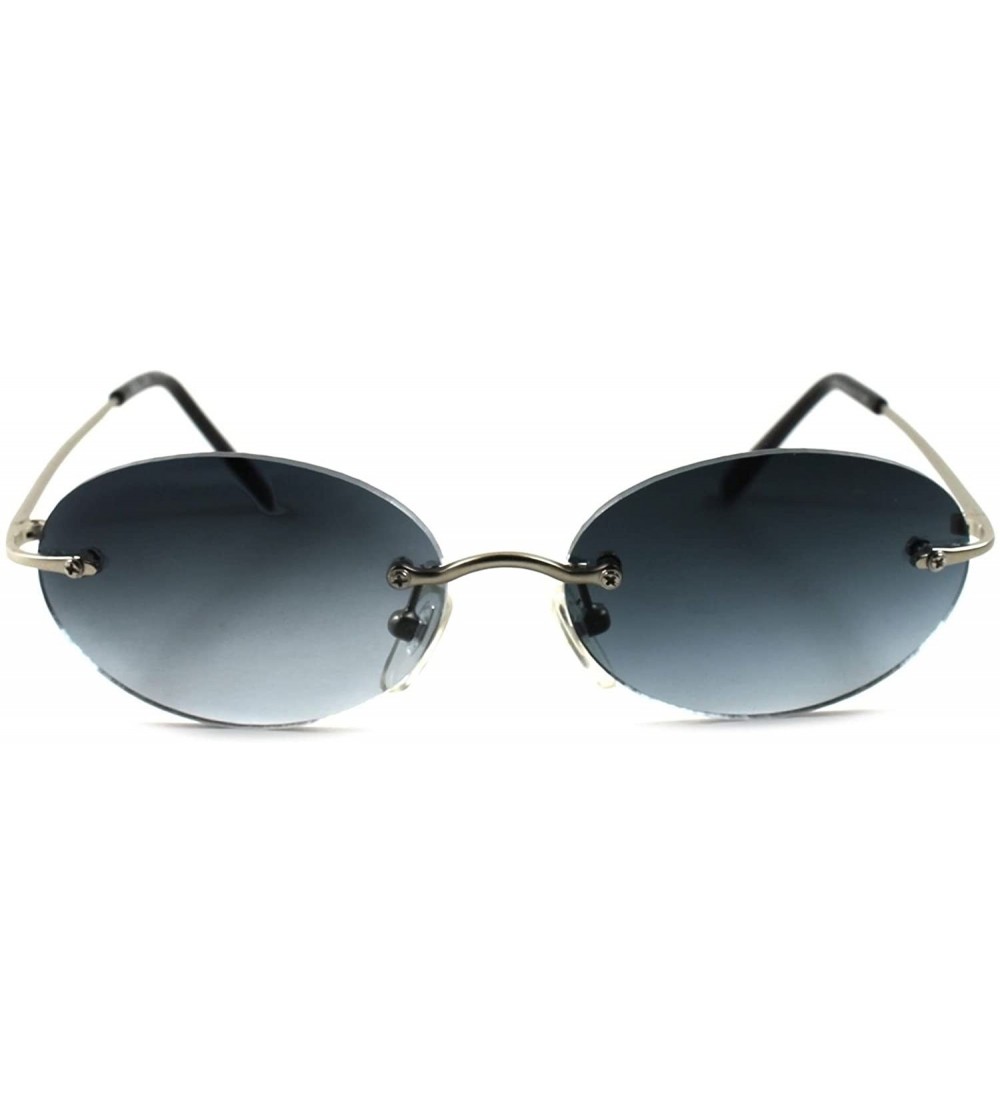 Round Rimless Old Fashioned True Vintage 80s Mens Womens Round Oval Sunglasses - Smoke - CA18X606W4T $18.13