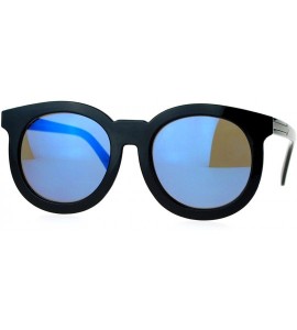 Round Womens Mirrored Mirror Lens Retro Round Horned Sunglasses - Black Blue - C5126EFZ1K5 $22.89