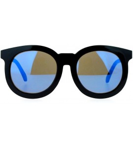 Round Womens Mirrored Mirror Lens Retro Round Horned Sunglasses - Black Blue - C5126EFZ1K5 $22.89