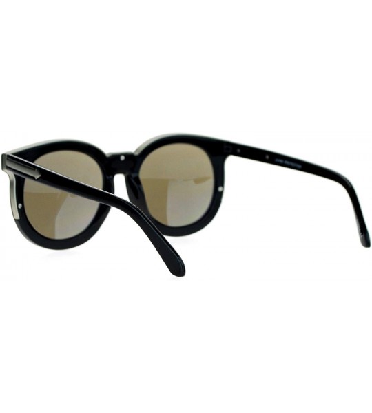 Round Womens Mirrored Mirror Lens Retro Round Horned Sunglasses - Black Blue - C5126EFZ1K5 $22.89