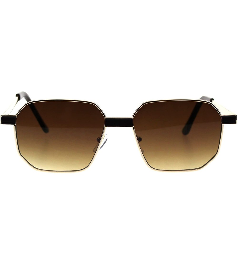 Rectangular Mens Rigid Squared Rectangular Minimal Metal Fashion Sunglasses - Gold Brown - C518G60W0U5 $23.33