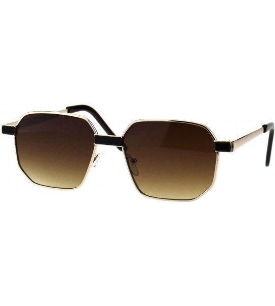 Rectangular Mens Rigid Squared Rectangular Minimal Metal Fashion Sunglasses - Gold Brown - C518G60W0U5 $23.33