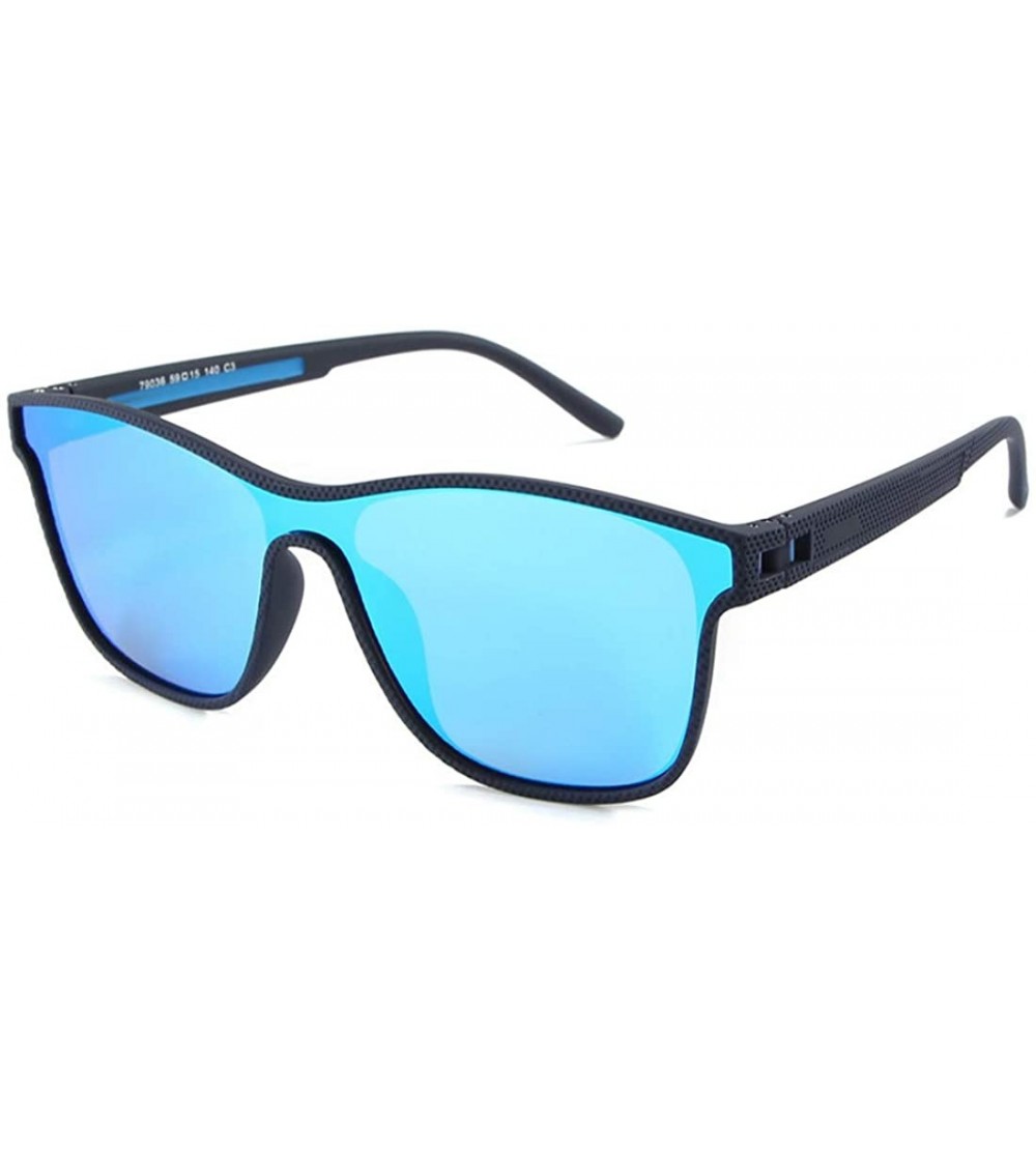 Square One Piece Lens Sunglasses Men's Fashion Polarizer Cycling Driving Sunglasses - Blue C4 - CW1904WSRKY $32.63