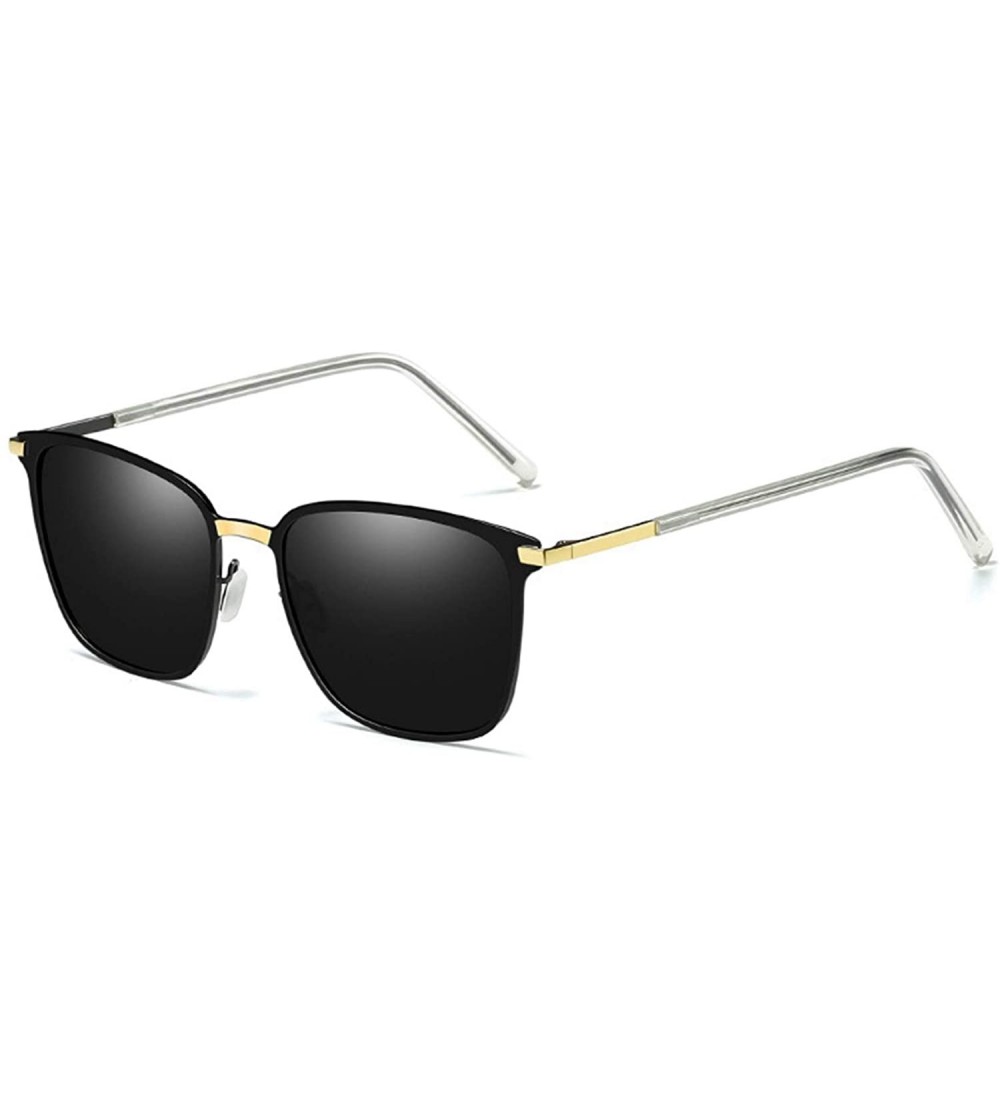 Square UV Protection Polarized Sunglasses Fashion Metal Square Sun Glasses for Man - Gold Black - CI18XTA3EH6 $26.92