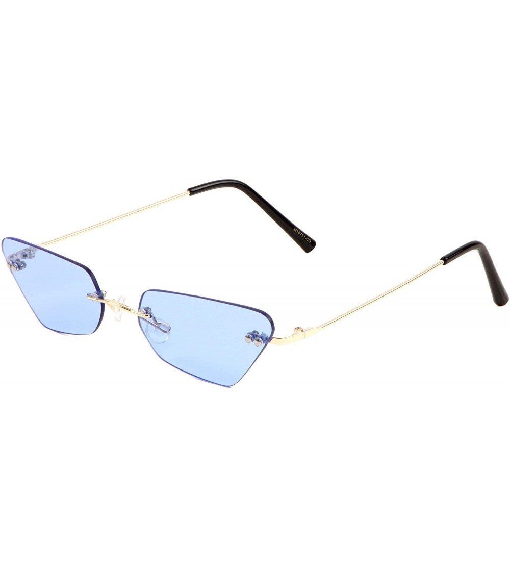 Cat Eye Color Lens Rimless Rounded Rectangular Cat Eye Sunglasses - Blue - C01900QDYR2 $26.47