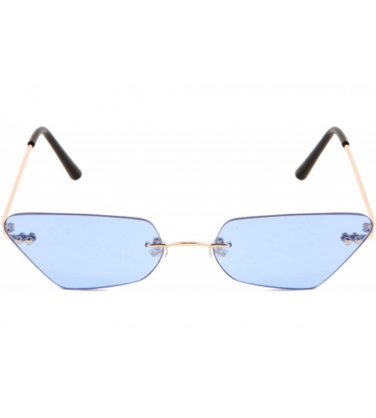 Cat Eye Color Lens Rimless Rounded Rectangular Cat Eye Sunglasses - Blue - C01900QDYR2 $26.47