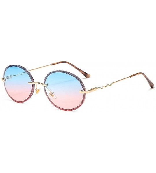 Oval New fashion retro metal frameless colorful brand designer oval sunglasses for women - Blue Pink - CF18RKWCGT5 $28.45