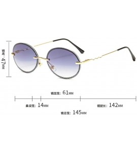 Oval New fashion retro metal frameless colorful brand designer oval sunglasses for women - Blue Pink - CF18RKWCGT5 $28.45