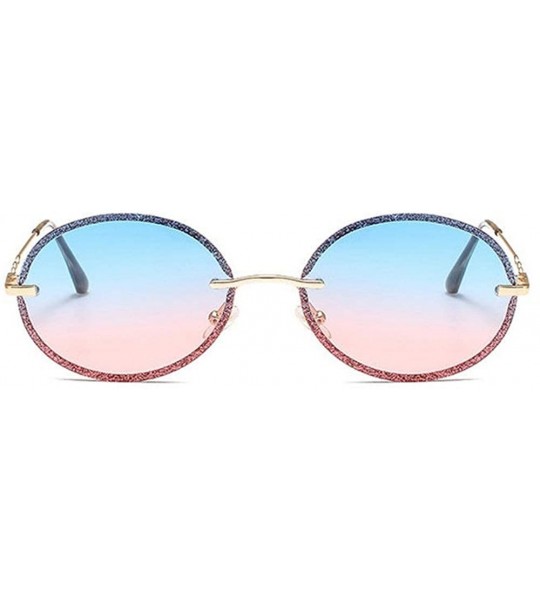 Oval New fashion retro metal frameless colorful brand designer oval sunglasses for women - Blue Pink - CF18RKWCGT5 $28.45