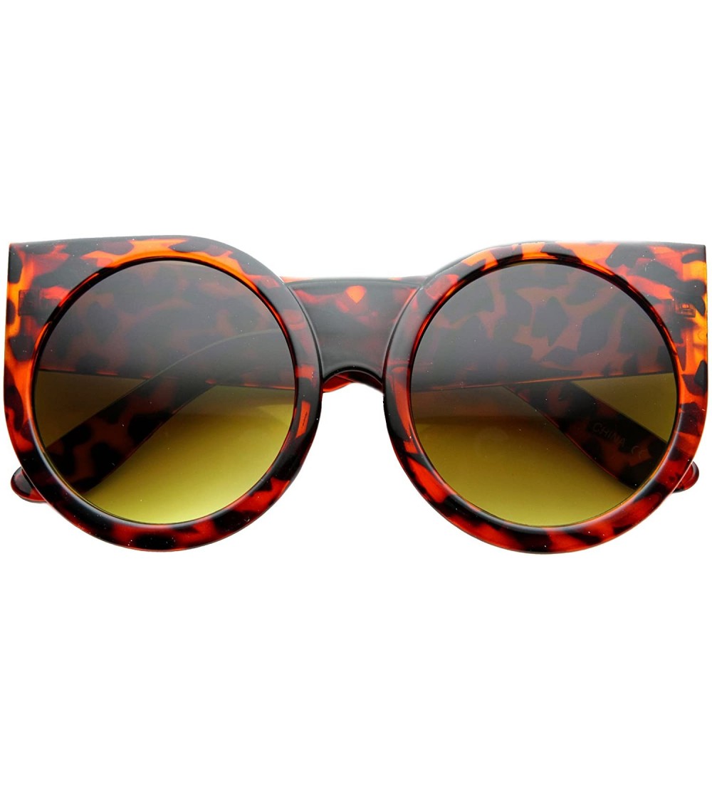 Oversized Womens Oversized Super Bold Round Cat Eye Sunglasses - Shiny-tortoise Amber - CM11VH7H6RH $19.58
