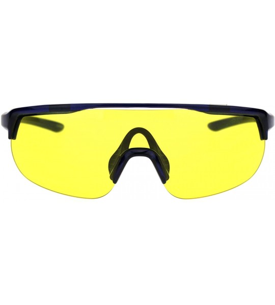 Shield Retro Exposed Lens Oversize Shield Robotic Half Rim Sunglasses - Blue Yellow - CO18SHZ4Z60 $23.96