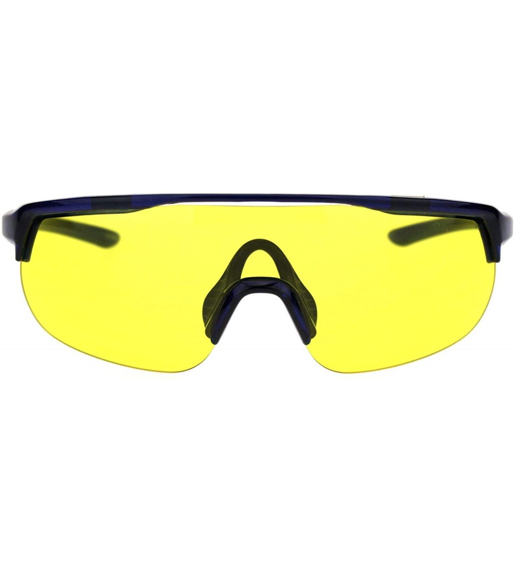 Shield Retro Exposed Lens Oversize Shield Robotic Half Rim Sunglasses - Blue Yellow - CO18SHZ4Z60 $23.96