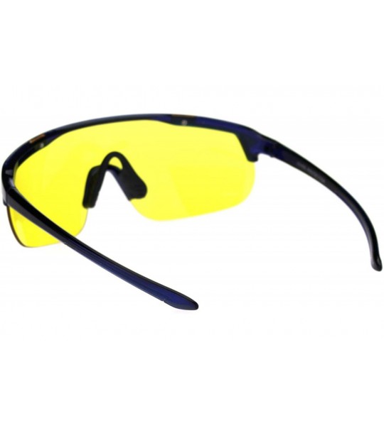 Shield Retro Exposed Lens Oversize Shield Robotic Half Rim Sunglasses - Blue Yellow - CO18SHZ4Z60 $23.96