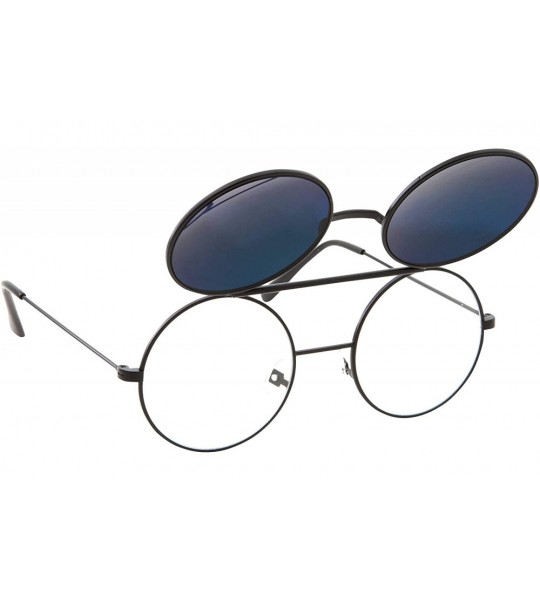 Round Vintage Steam Punk Round Flip Up Sunglasses for Men and Women Retro Metal Frame - Rv-black Frame-sun Color Lens - C818O...
