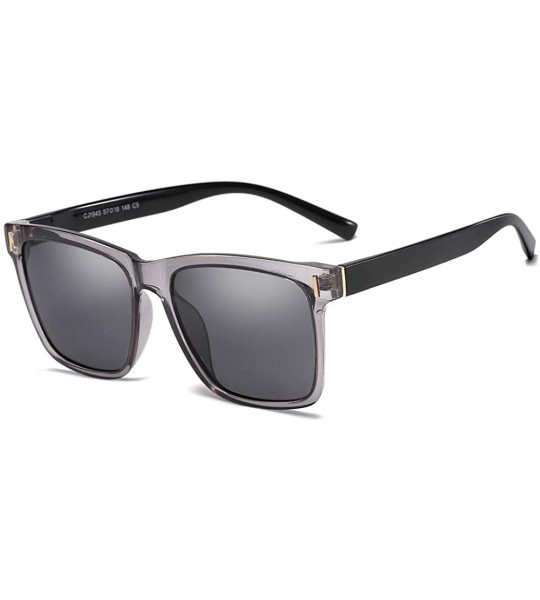 Oval Men Sunglasses Retro Black Drive Holiday Oval Polarized UV400 - Grey - C218R829E50 $22.25