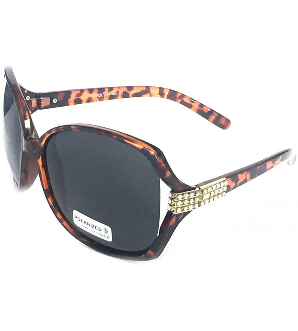 Oversized Oversized Vintage Rhinestone Polarized Sunglasses for Women - Tortoise - C4180YWO6GQ $33.54