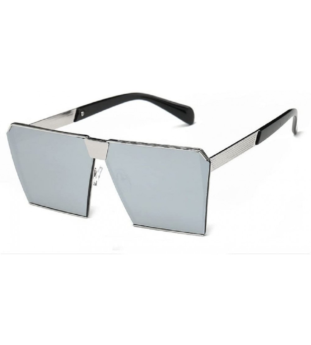 Oversized Oversized Square Sunglasses Metal Frame Flat Top Sunglasses - Silver - CW184RMQ898 $17.52