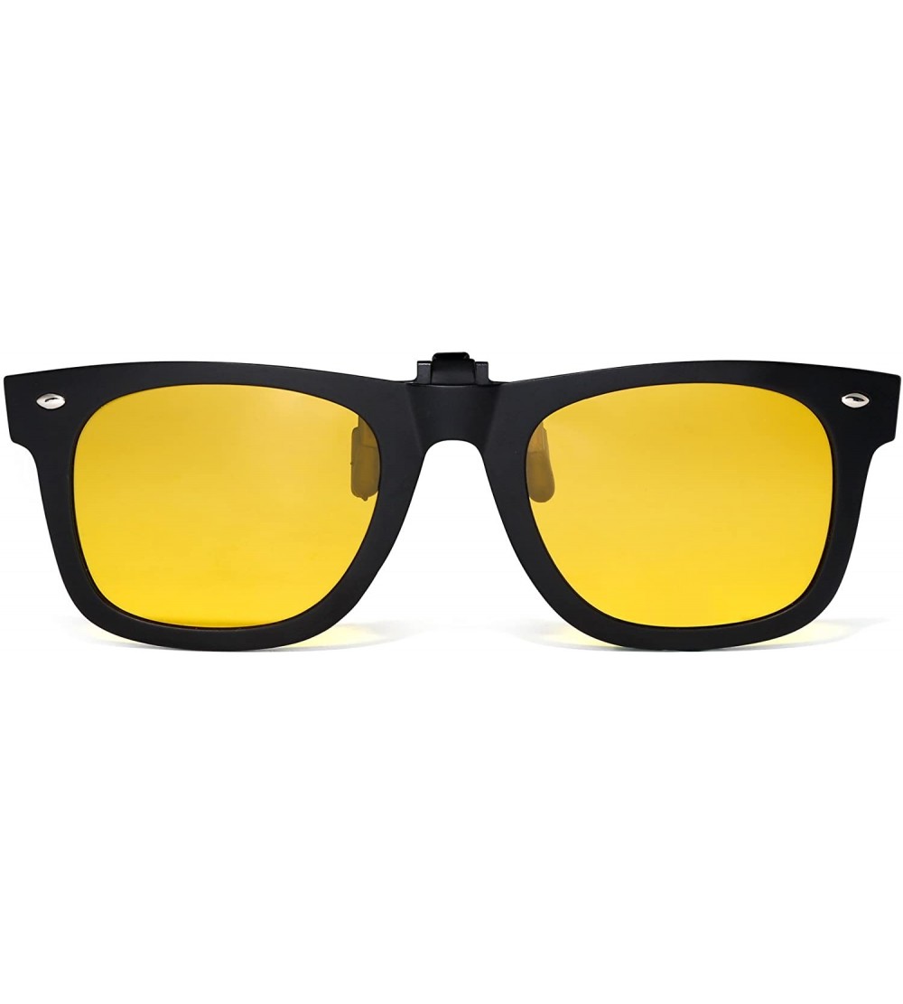 Wayfarer Polarized Clip on Sunglasses Flip up Mirrored Eyeglasses Men Women - Matte Black / Polarized Yellow - C218DI9EOZZ $2...