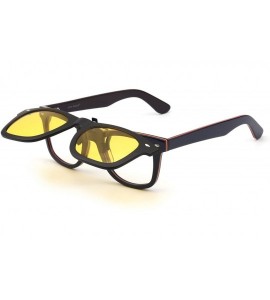 Wayfarer Polarized Clip on Sunglasses Flip up Mirrored Eyeglasses Men Women - Matte Black / Polarized Yellow - C218DI9EOZZ $2...