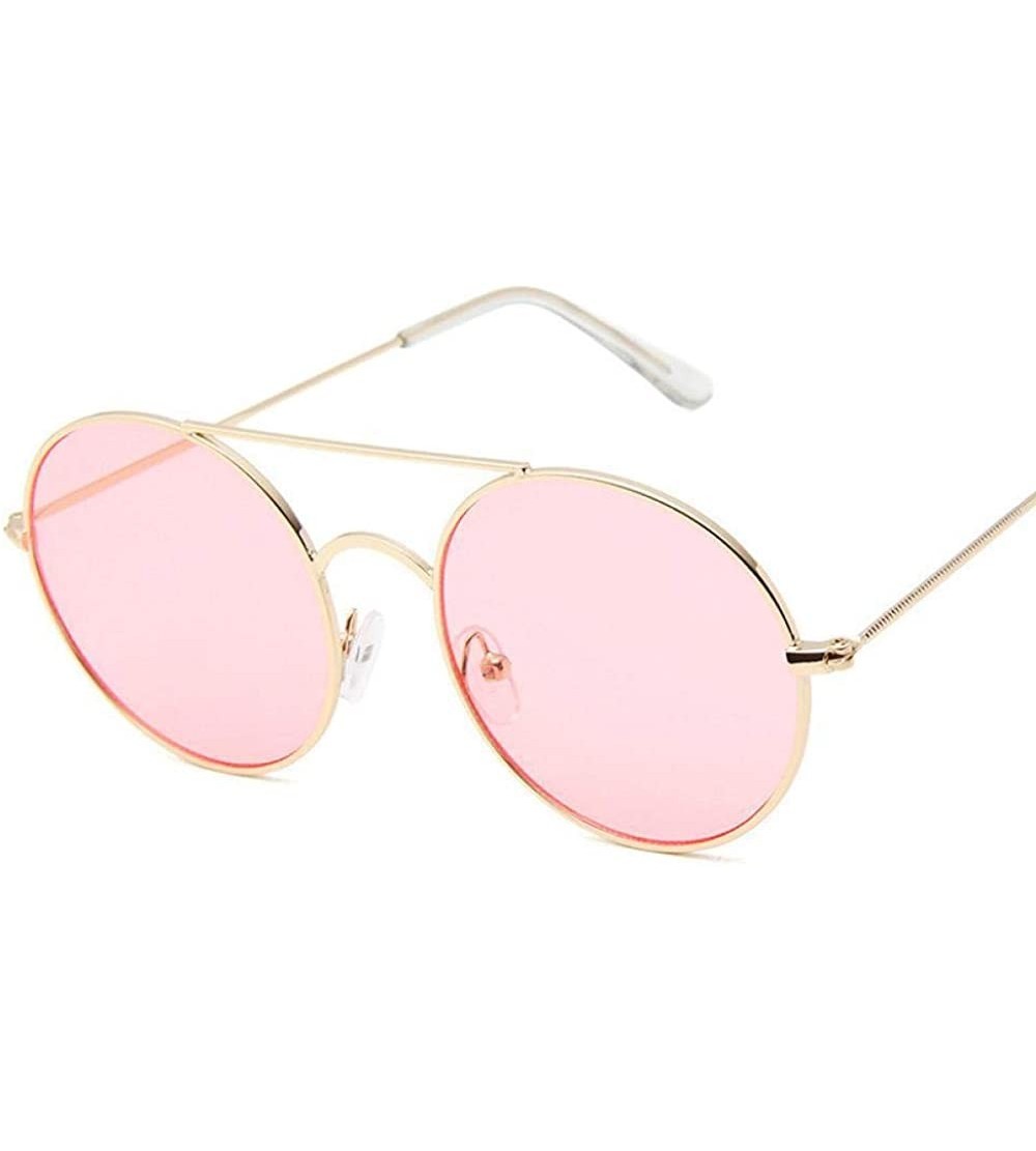 Aviator Sunglasses Women Vintage Round Ocean Color Lens Mirror Sunglasses Black Black - Gold Pink - C018Y3N9GQ2 $17.31