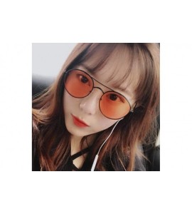 Aviator Sunglasses Women Vintage Round Ocean Color Lens Mirror Sunglasses Black Black - Gold Pink - C018Y3N9GQ2 $17.31