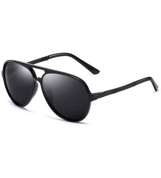 Oval Men Sunglasses Retro Black Grey Drive Holiday Oval Polarized UV400 - Black Grey - C918R9687DO $20.09