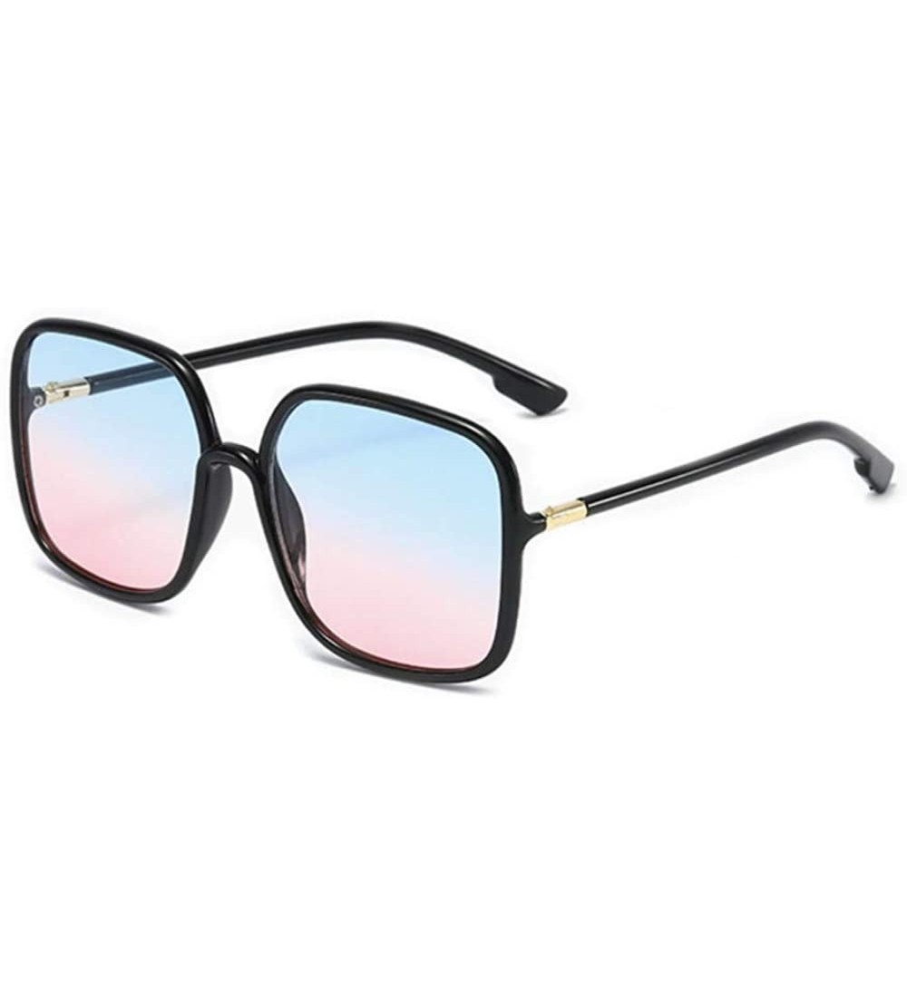 Square Ultralight Retro Big Square Sunglasses Women Rectangular Frame Tint Flat Lenses - Blue Pink Tinted - CV196D7GXDA $25.94