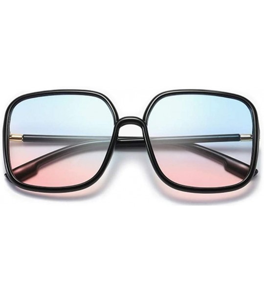 Square Ultralight Retro Big Square Sunglasses Women Rectangular Frame Tint Flat Lenses - Blue Pink Tinted - CV196D7GXDA $25.94