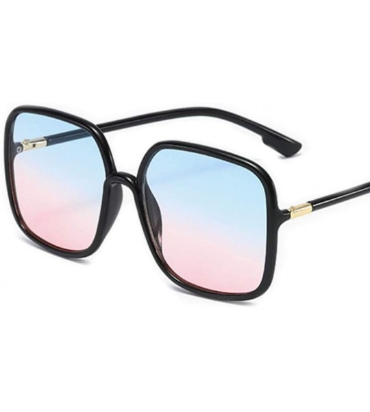 Square Ultralight Retro Big Square Sunglasses Women Rectangular Frame Tint Flat Lenses - Blue Pink Tinted - CV196D7GXDA $25.94