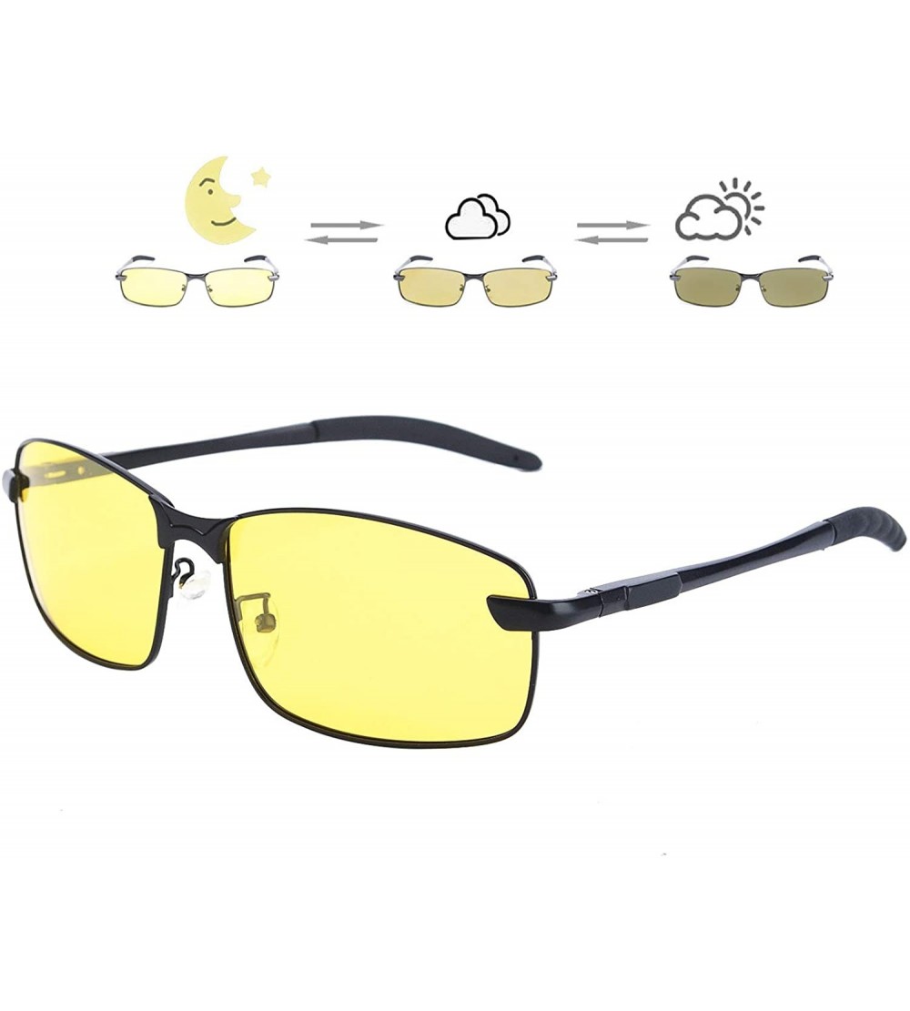 Rectangular Photochromic Day Night Vision Driving Glasses Anti-glare for Foggy/Cloudy/Rainy - CN18WE6MXCC $33.41
