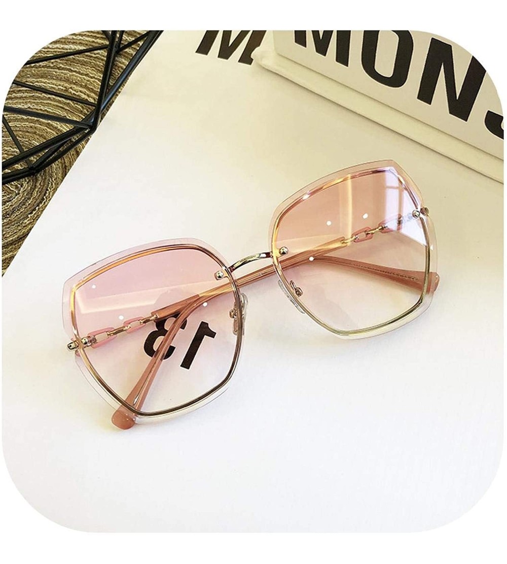 Oversized High Qulity Women's RimlSquare Sunglasses Metal Shades Fashion Luxury Sexy Brown Eyewear - Gradient Pink - CA1985C4...