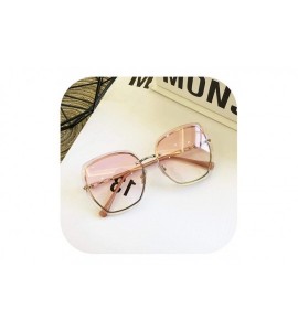 Oversized High Qulity Women's RimlSquare Sunglasses Metal Shades Fashion Luxury Sexy Brown Eyewear - Gradient Pink - CA1985C4...