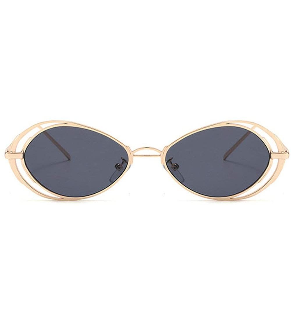 Oval Punk Style Hollow Sunglasses Women Metal Glasses Cat Retro Small Oval Men Sunglasses - Grey - C418Y9NMDYS $22.64