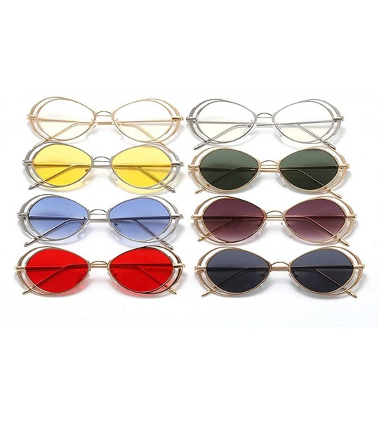 Oval Punk Style Hollow Sunglasses Women Metal Glasses Cat Retro Small Oval Men Sunglasses - Grey - C418Y9NMDYS $22.64