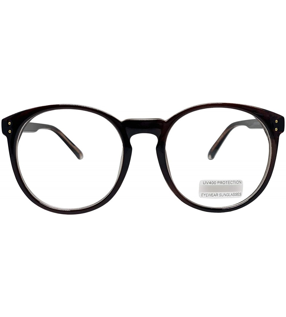 Oversized Oversized Big Round Horn Rimmed Eye Glasses Clear Lens Oval Frame Non Prescription - Brown 75781 - C318ZIQ3WXA $25.26