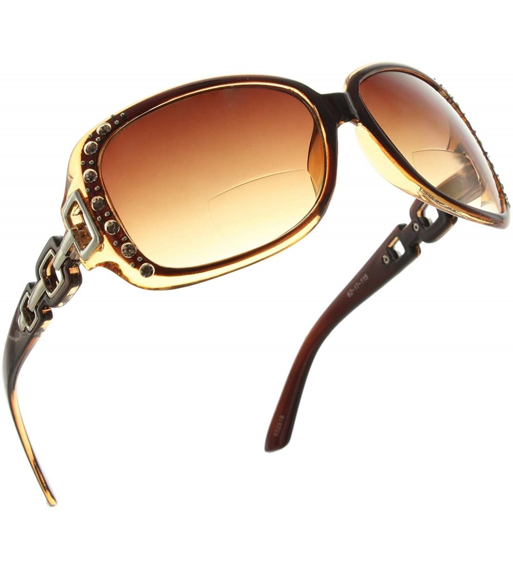 Oversized Rhinestone Bifocal Reading Sunglasses Readers for Women - Brown - Brown Lens - C818I7SN9XK $35.66