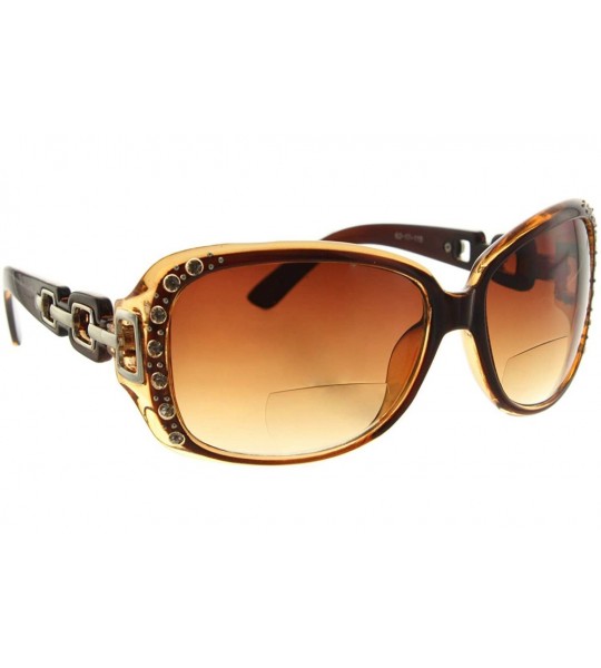 Oversized Rhinestone Bifocal Reading Sunglasses Readers for Women - Brown - Brown Lens - C818I7SN9XK $35.66