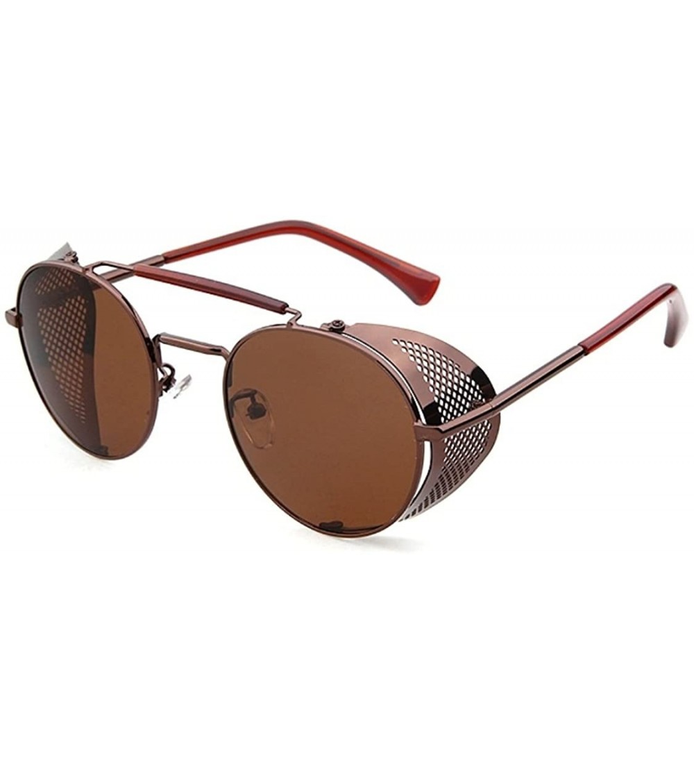 Goggle STY056 Metal Frame Side Shield Oval 52mm Sunglasses - Brown+brown - CT11ZEAM0EB $42.58