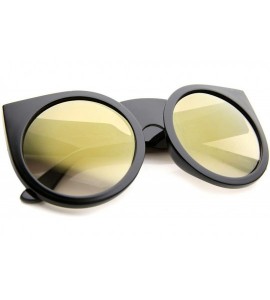 Cat Eye Womens Thick Frame Color Mirror Lens Round Cat Eye Sunglasses 55mm - Black / Gold Mirror - CT12JP6GZMN $19.60