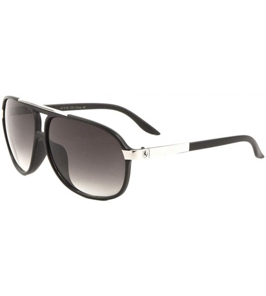 Aviator Curved Plastic Frame Metal Temple Modern Aviator Sunglasses - Smoke Black Matte - CS199GZ0SAO $35.50