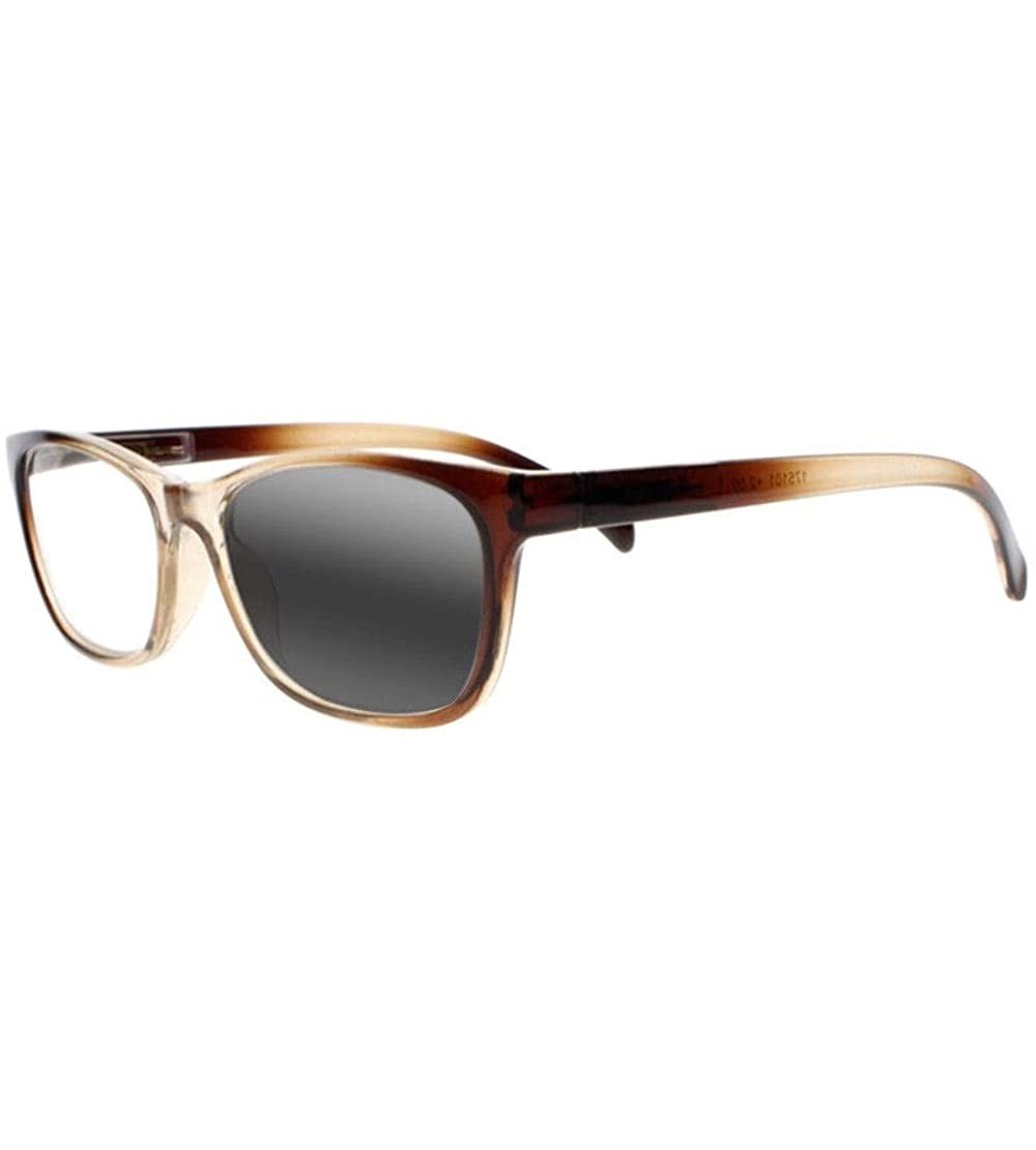 Rectangular Mens Classic Tinted Gradient Nerd Transition Photochromic Bifocal Reading Glasses UV400 Sunglasses - Brown - C718...