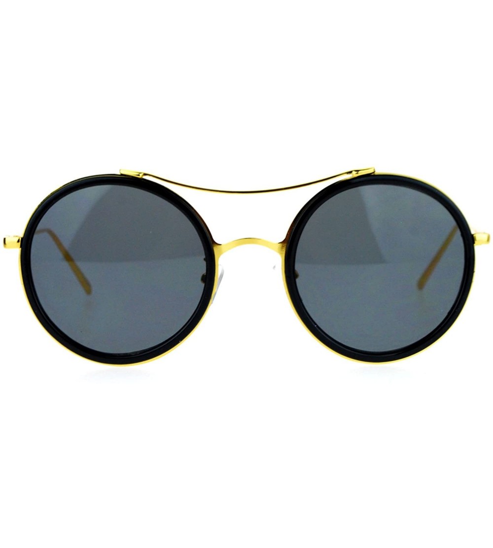 Round Unisex Fashion Sunglasses Round Circle Double Flat Frame UV 400 - Black Gold - CL188KD5NHE $22.35