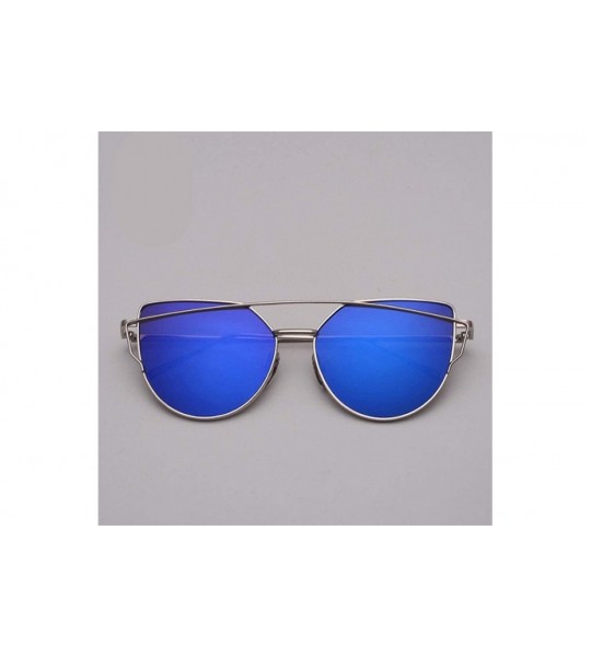 Cat Eye 2020 Cat Eye Sunglasses Women Vintage Metal Reflective Glasses for Women Mirror Retro (Color Silver Blue) - CA199EIW5...