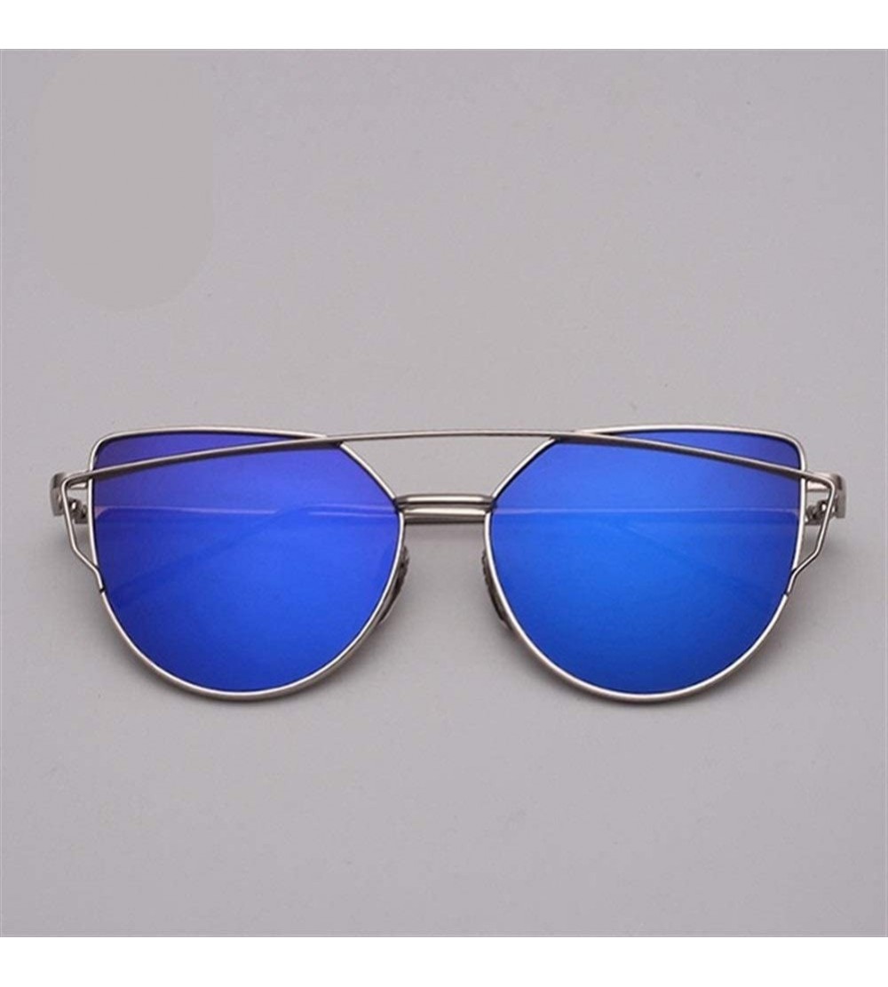 Cat Eye 2020 Cat Eye Sunglasses Women Vintage Metal Reflective Glasses for Women Mirror Retro (Color Silver Blue) - CA199EIW5...