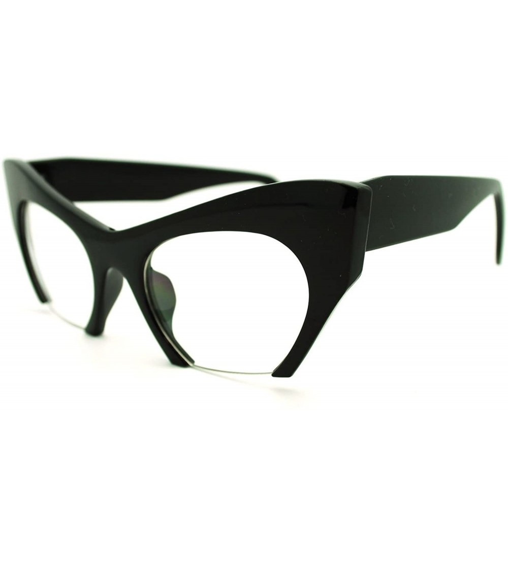 Semi-rimless Semi Rimless Cut Off Bottom Razor Clear Lens Cat Eye Glasses - Black - C712H8V8IH7 $19.39